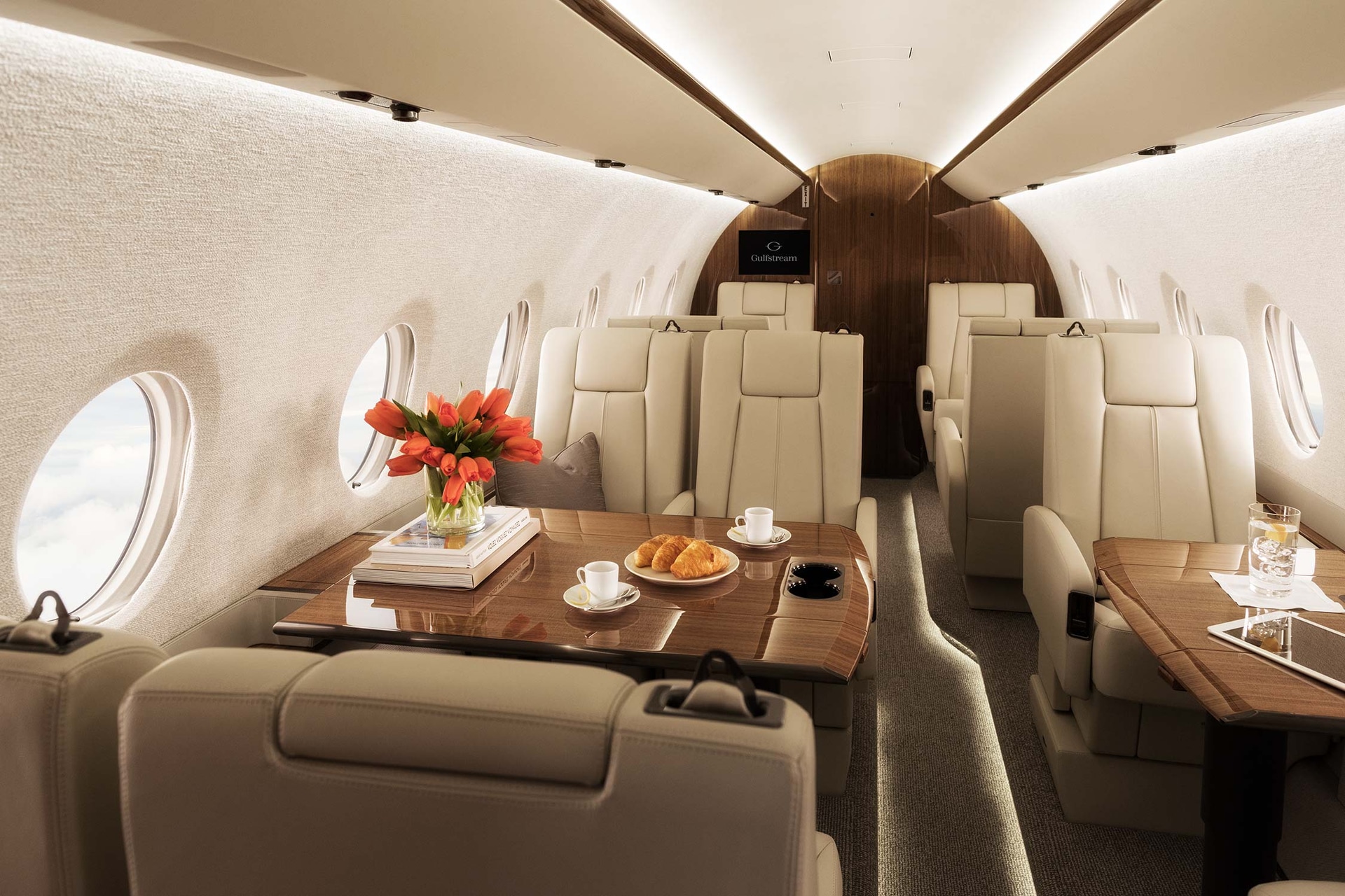 Gulfstream G280 charter private jet cabin interior photo 1 of 7